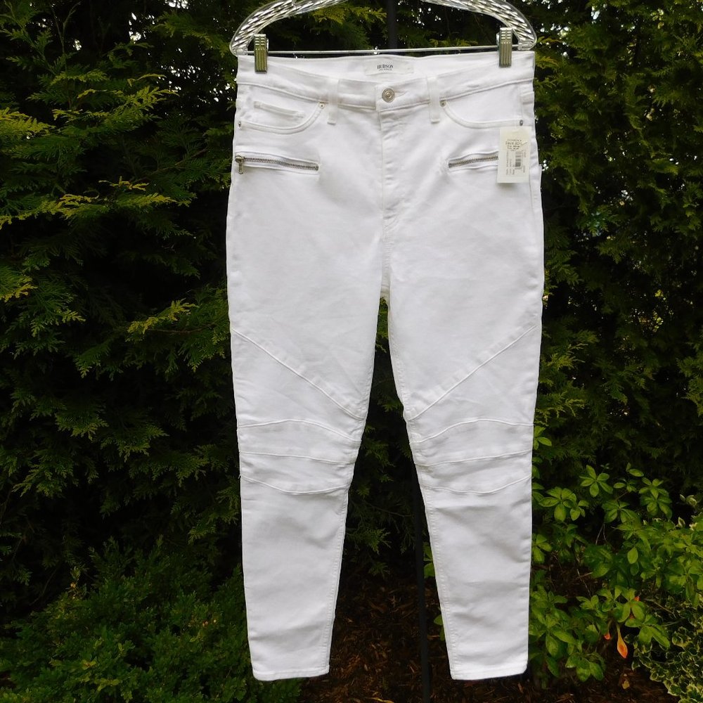 Hudson Jeans White High-Rise Moto Skinny Ankle Jeans NWT